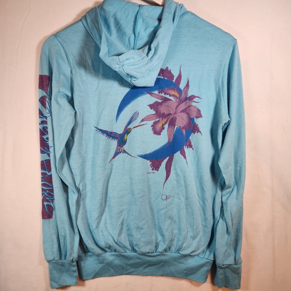Vintage Grail 1984 Ocean Pacific OP Hummingbird Hoodie Blue Surf Sweatshirt Sm